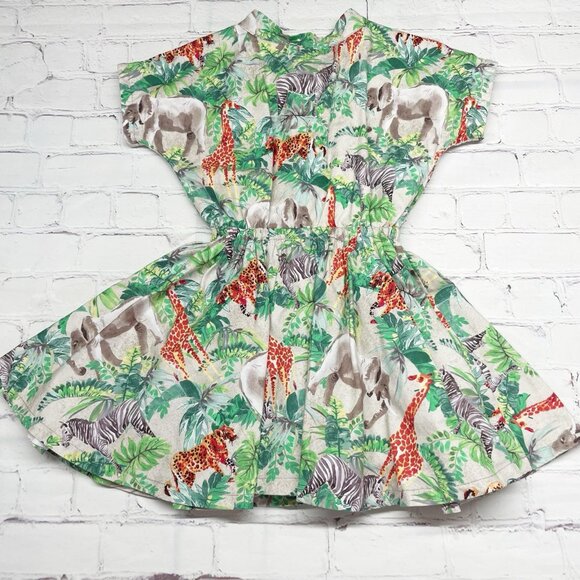 Kainku Girls 4-5 Jungle Animal Safari Print Dress Short Sleeved Handmade - Picture 4 of 8